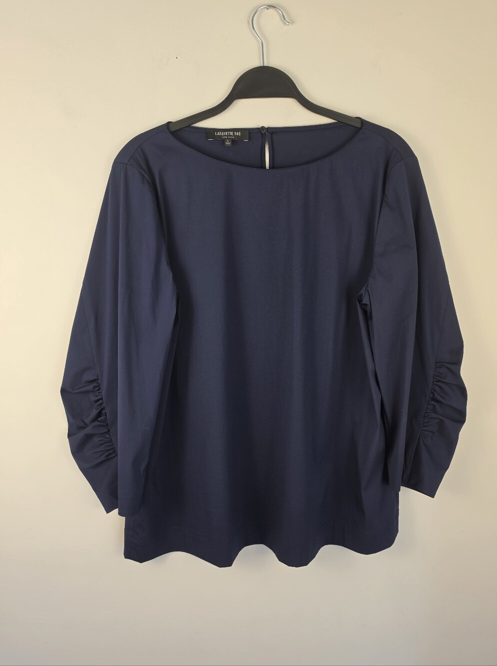 Lafayette 148 New York Navy Blue Long Sleeve Blouse